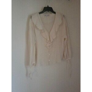 Zara Romantic Ruffled V-Neck Blouse in Ecru / Cream size M